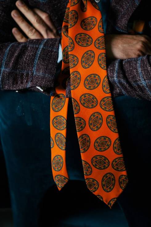 Orange wool challis paisley tie