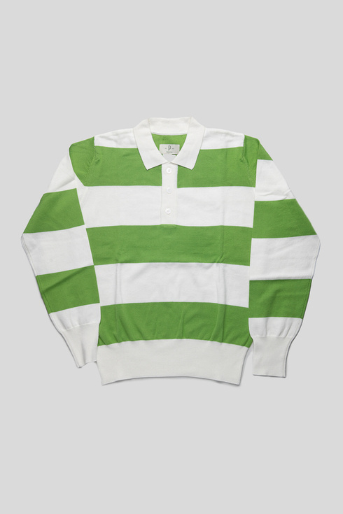 White and Green Knitted Rugby Shirt
