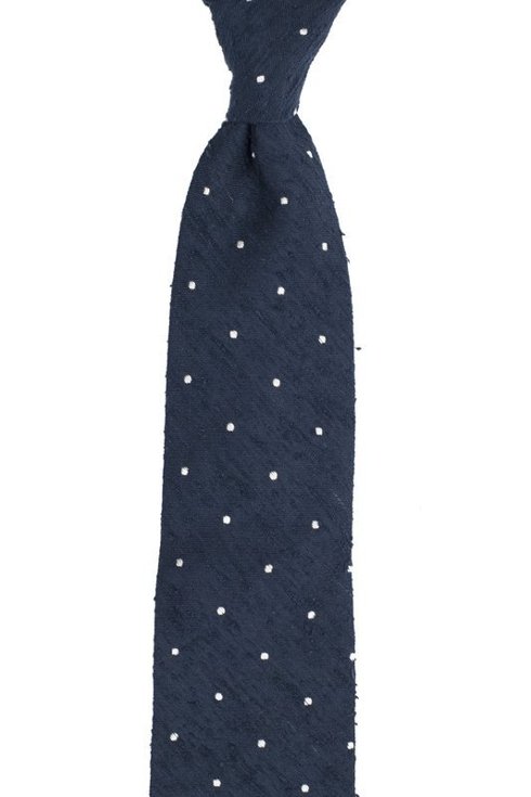 BLUE NAVY SHANTUNG TIE WITH DOTS
