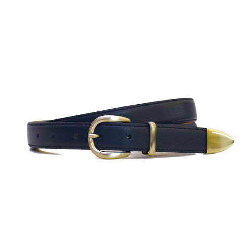 Black leather belt "Ruler" grain, copper