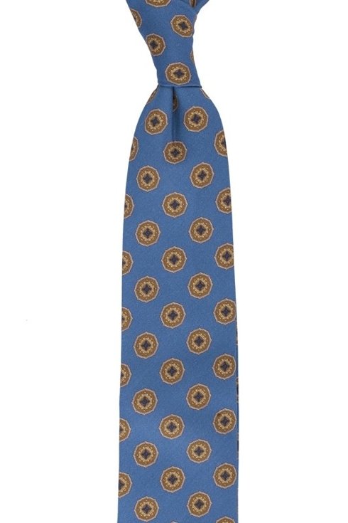 Blue printed wool untipped tie