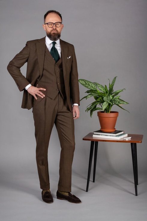Brown check three piece suit 'Edward'