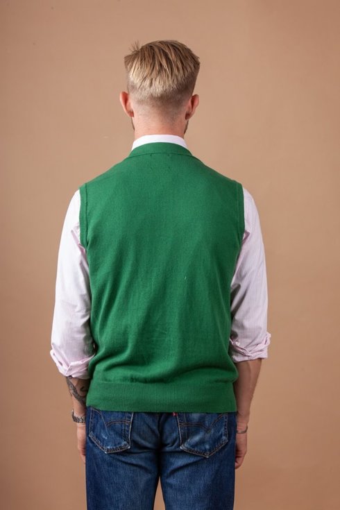 Cotton and cashmere green sleeveless cardigan