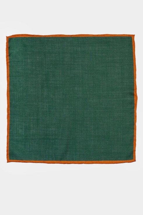 Green muslin wool pocket square with contrast border