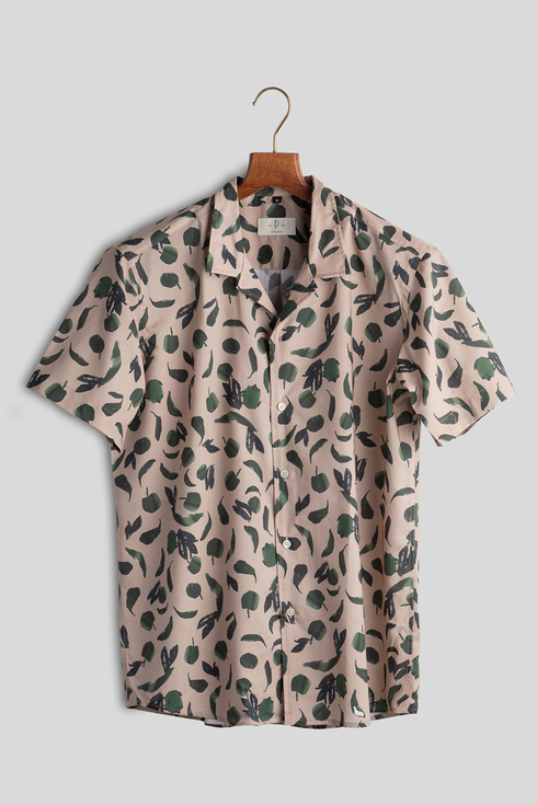 Leaf Print Beige Hawaiian Shirt