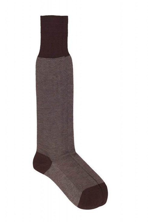 Men Fishbone Knee High 100% Mercerized Cotton Sock Fil D`Écosse