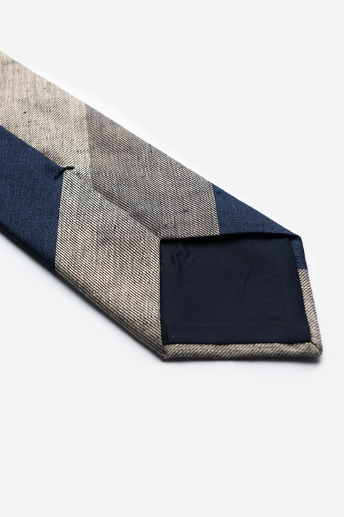 Navy-Grey Linen Regimental Tie