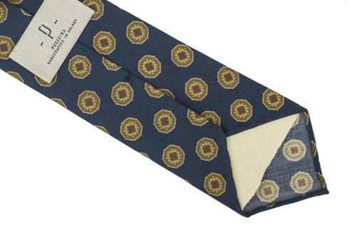 Navy blue printed wool untipped tie