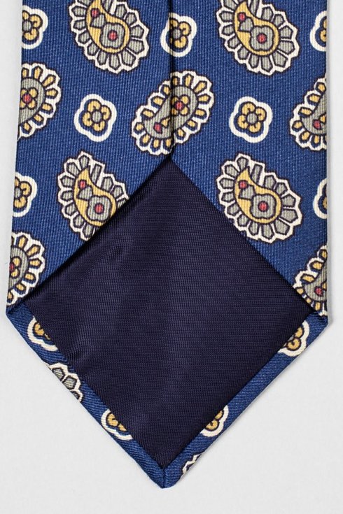 Navy printed silk paisley tie