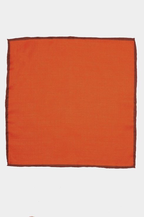 Orange muslin wool pocket square with contrast border