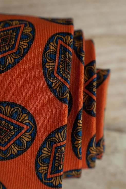Orange wool challis paisley tie