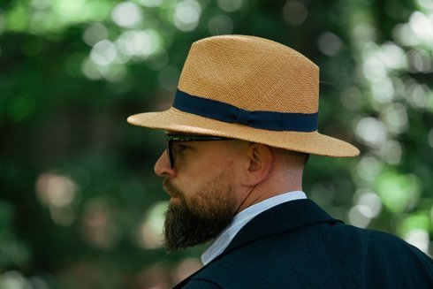 Panama hat burnt with navy blue rep