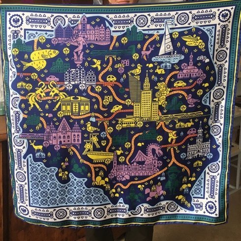 Silk hand finished scarf with polish map