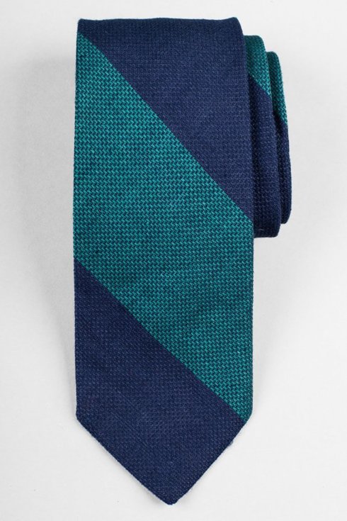Turquoise & navy wide stripped linen tie