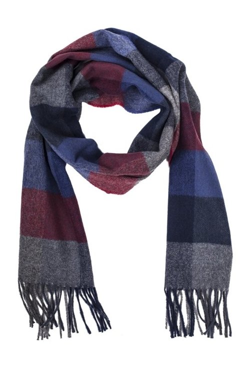 burgundy & navy checkered woolen scarf