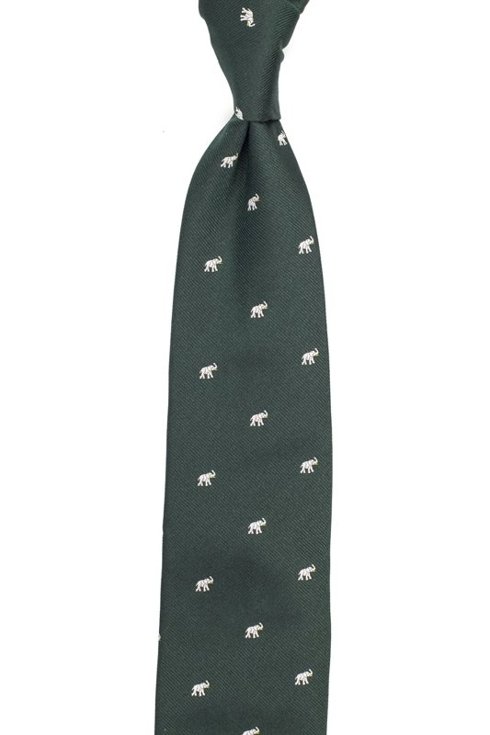 green silk tie with elephants