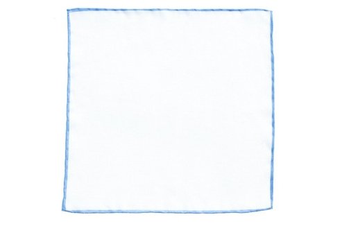 linen pocket square with sky blue border