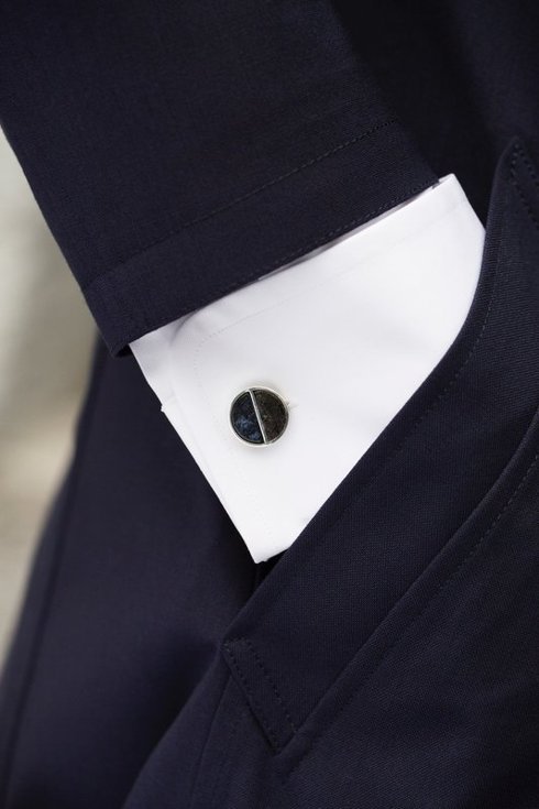 silver cufflinks with coal chunks and semi - dumortierite navy blue