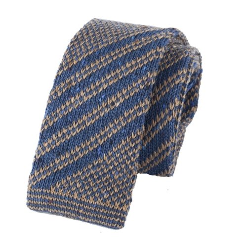 woolen navy & mustard knit tie