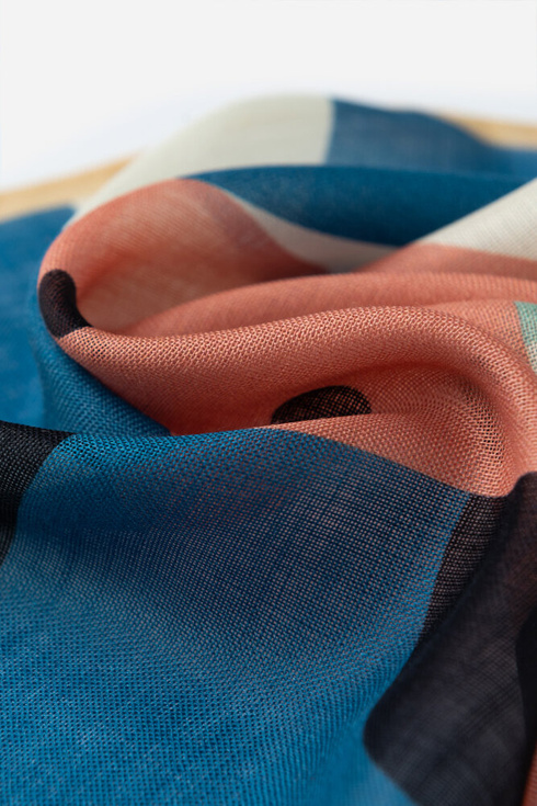 Blue, Beige and Peach Bauhaus Square Scarf