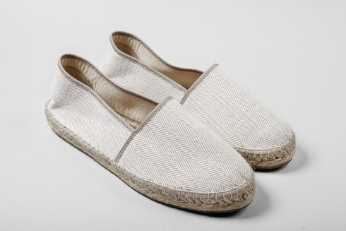 Beige Herringbone Linen Espadrilles