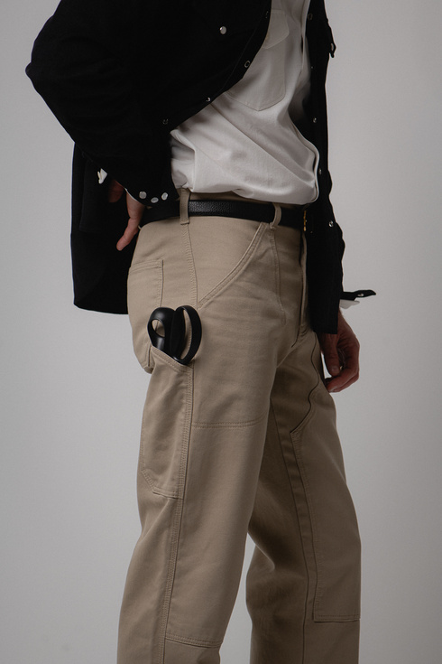 Beige Bedford Cord Carpenter Pants
