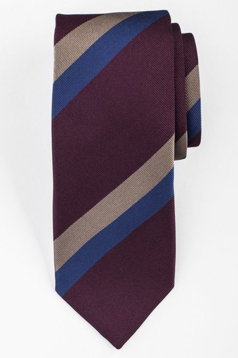 Bordowy krawat regimental z jedwabiu żakardowego