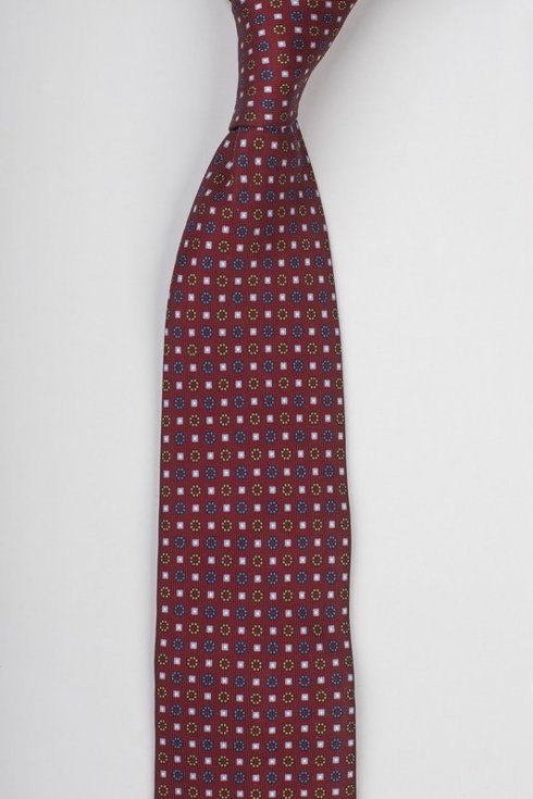 Bordowy krawat  six fold z jedwabiu drukowanego