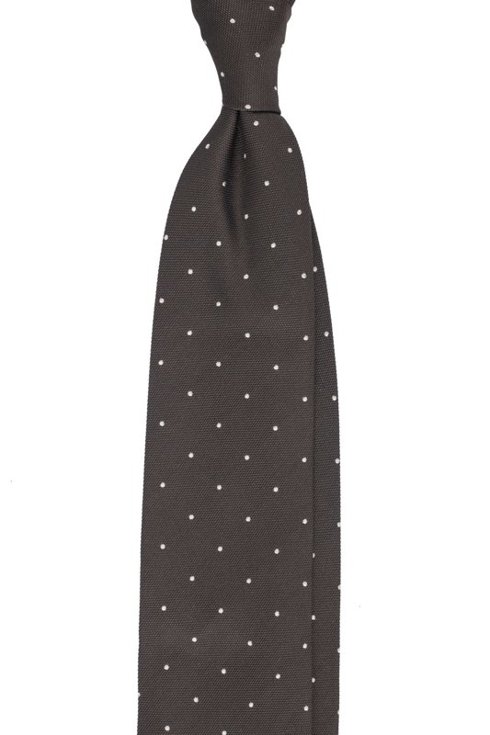 Brązowy krawat z jedwabiu żakardowego polka dots 8 cm x 148 cm