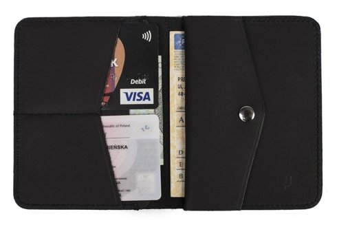 Czarny matowy portfel z bilonówką