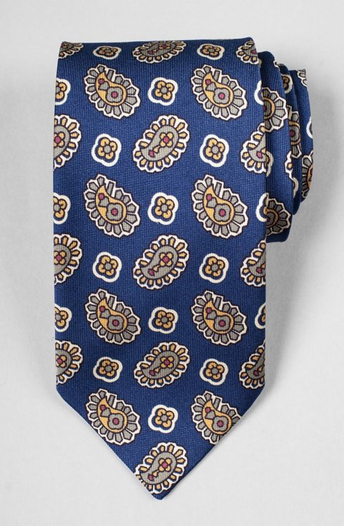 Granatowy krawat z jedwabiu drukowanego z motywem paisley