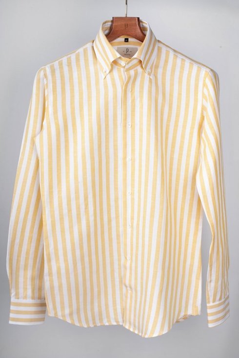 Koszula lniano - bawełniana w żółte pasy