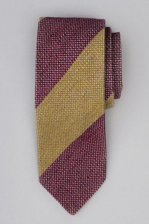 Pasiasty krawat wełniano- jedwabny w melanżu