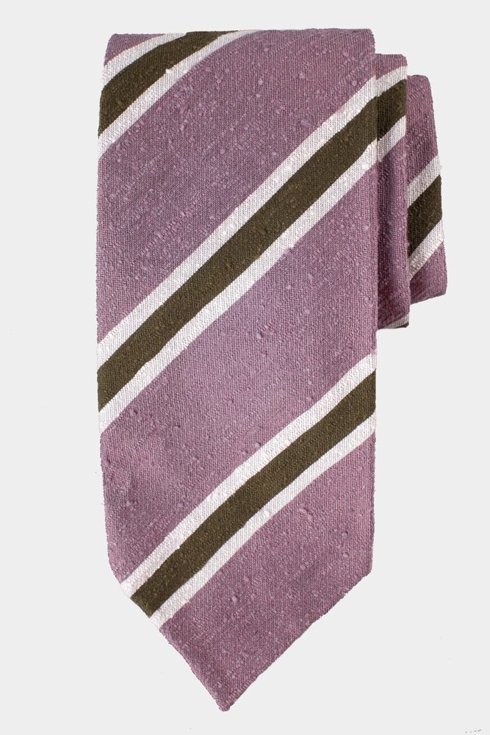 Pudrowy regimental krawat z szantungu bez podszewki