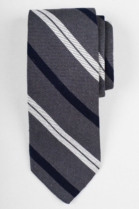 Szary krawat regimental z surówki jedwabnej