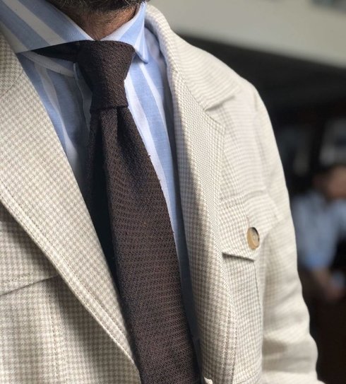brązowy krawat szantung z grenadyną